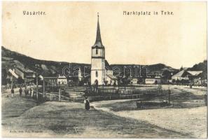 1907 Teke, Tekendorf, Teaca; Vásártér, Evangélikus templom. Kiadja Jul. Wagner / Marktplatz / market, Lutheran church (EK)