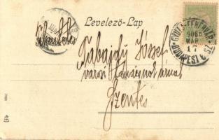 1906 Arad, Andrássy téri részlet az új minorita templommal, lovaskocsik / square with the new Minori...