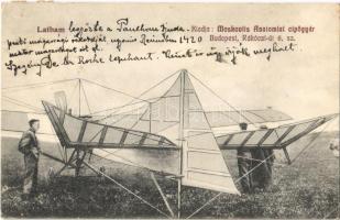 1910 Hubert Latham és a repülőgépe. Kiadja a Moskovits Anatómiai cipőgyár / Latham with his aeroplane, montage (EK)