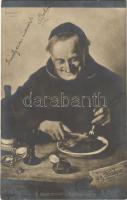 1904 Lieblingsspeise / Monk having dinner. s: F. Kleinschmidt