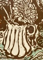 Somlai Vilma (1938-2007): Kék lámpa. Színes linó (72/100), papír, jelzett, 39×30 cm