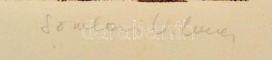 Somlai Vilma (1938-2007): Kék lámpa. Színes linó (72/100), papír, jelzett, 39×30 cm