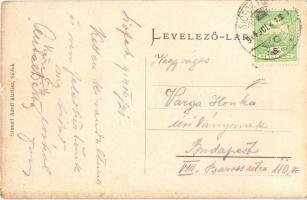 1914 Siófok, Fő tér, Sió folyó részlete, strand, gőzhajó, Balatonvidéki Takarékpénztár, kézimunka üz...