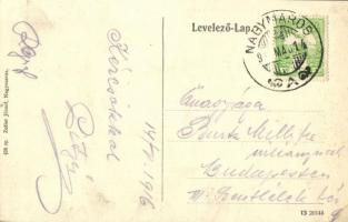 1916 Visegrád, Nagymarosról nézve télen, hajóskapitány a kikötőben. Zoller József kiadása