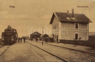 1910 Tállya, vasútállomás, gőzmozdony. Gottfried Sámuel kiadása