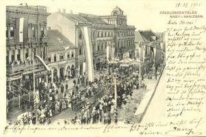 1905 Nagykanizsa, Zászlószentelés ünnepség, bútorraktár, Klein József üzlete, magyar zászlók