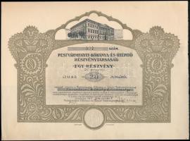 1922 A Pestvármegyei Kőbánya és Útépítő Rt. alapszabályai  16 p. és részvénye