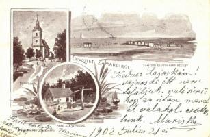 1902 Zamárdi, templom, régi szeszfőzde, Balaton part. Winner Géza kiadása, Art Nouveau, floral