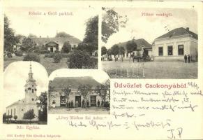 1901 Csokonya (Csokonyavisonta), Református egyház temploma, grófi park és kastély, Löwy Márkus fiai üzlete, Pittner vendéglő. Kozáry Ede kiadása (EK)