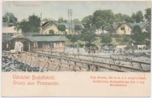 Budapest XXII. Budafok (Promontor), Hajóállomás, déli és MÁV megállóhelyek, vasútállomás. Simon József kiadása
