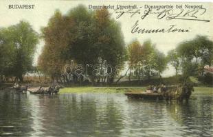 1905 Budapest IV. Duna részlet Újpestnél, lovas szekerek