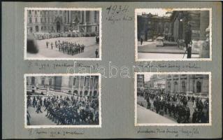 1934 II. honvéd gyalog ezred zenekara, ludovikás őrság a Budai Várban 4 db eredeti fénykép albumlapon, feliratozva