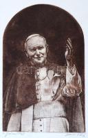 Simon Zoltán (1950-): II. János Pál pápa. rézkarc, papír. , jelzett. 21x12 cm