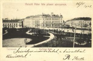 1903 Temesvár, Timisoara; Reischl Péter féle pilseni sörcsarnok, Józsefvárosi bérház / Iosefin, beer hall