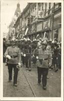 1940 Nagyvárad, Oradea; bevonulás tűzoltókkal / entry of the Hungarian troops with firefighters. photo + &quot;1940 Nagyvárad visszatért&quot; So. Stpl