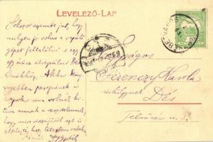 Erzsébetváros, Dumbraveni; Erzsébet utca, templom, lovaskocsi / street view with church and horse ca...