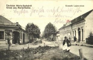 1908 Máriaradna, Radna (Lippa, Lipova); Kossuth Lajos utca, Faller szálloda a Magyar Koronához. Weiszberger Pál kiadása / street, hotel