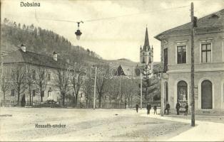 1922 Dobsina, Dobschau; tér, Kossuth szobor, üzlet / square, statue, shop