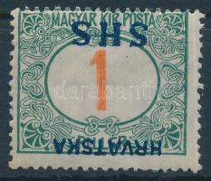 1918 Portó 1f fordított felülnyomással / Mi P27 inverted overprint. Signed: Bodor