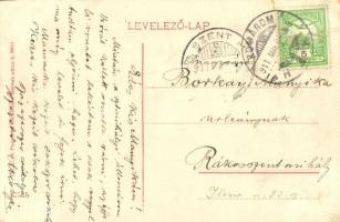 1911 Komárom, Komárnó; Személy pályaudvar, vasútállomás gőzmozdony / railway station with locomotive