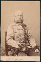 1889 I. Ferenc József (1830-1916) császár és király portréja, körbevágott keményhátú fotó, 16×11 cm / Franz Joseph I of Austria, vintage cropped photo