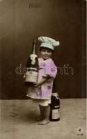 1907 Boldog Újévet! / New Year greeting, child with champagne (EK)