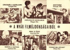 A nyár filmújdonságaiból MOKÉP (Mozgókép-forgalmazási Vállalat) reklámlap, mozi / Hungarian film distributors advertisement card, new films in the cinema