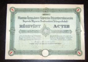 1926. "Magyar Általános Gépgyár Rt." részvénye 10P-ről, szelvénnyel