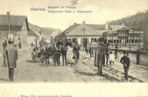 1906 Oravica, Oravita; Malomtér és Fő utca, csiklovai sörcsarnok. Weisz Félix kiadása / Dampfmühl Platz und Hauptgasse / square, street, beer hall
