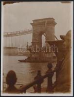 1914 Budapest, a Lánchíd átépítése, fotó, 12×9 cm