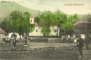 Sósmező, Poiana Sarata; Fő tér, templom. Constantin Matei kiadása / main square, church  (Rb)