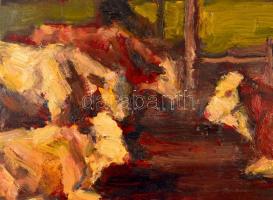 Chiovini Ferenc (1899-1981): Pihenő tehenek. Olaj, farost, jelzett, keretben,  31×42 cm