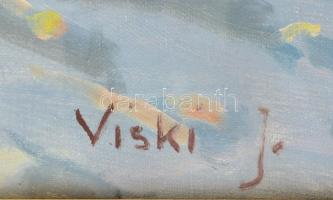 Viski János (1891-1961): Téli lovas szán. Olaj, vászon, jelzett, üvegezett keretben, 60x80 cm