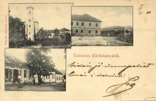 1905 Körösbánya, Baia de Cris; Római katolikus templom, Járásbíróság, üzlet. Cotioiu Romulus kiadása / church, county court, shop