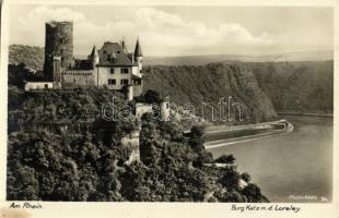 Sankt Goarshausen, Am Rhein, Burg Katz m. d. Loreley / river, castle, slate rock (fl)