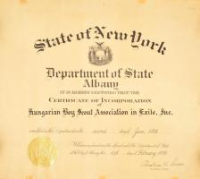1958-1973 Albany (New York), az emigrációban működő Magyar Cserkészszövetség cégjegyzéki kivonata + ...