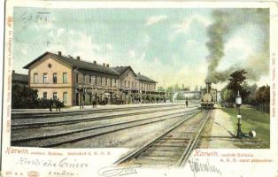 1903 Karwin, Osztrák-sziléziai AKO vasút pályaudvar, vasútállomás / österr. schles. Bahnhof d. KOB / railway station, locomotive. Ed. Feitzinger 1902/12. 471. d.u.