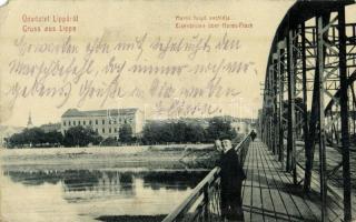 1908 Lippa, Lipova; Maros folyó vashídja. W. L. (?) 3042. Kiadja Zeitler Lajos / Eisenbrücke über Maros-Fluss / iron bridge over the Mures river (EM)