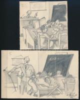 1931 A. Szabó K.:Csínytevő diák. Két grafika. Megjelent. Ceruza, papír. Jelzett. 17x11 cm, 10x10 cm