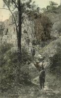 1909 Budapest II. Máriaremete, feljárat a barlanghoz, kirándulók