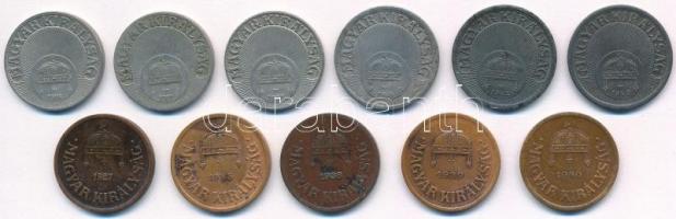 1926-1942. 10f Cu-Ni (6x)  + 1927-1940. 2f Br (5xklf) T:1-,2