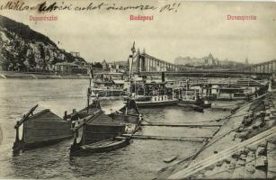 1914 Budapest, Erzsébet híd, halászhajók, gőzhajók, hajóállomás