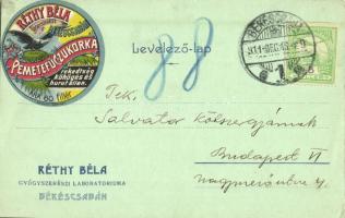 1911 Pemetefű-Czukorka. Réthy Béla gyógyszerész Békéscsabán. reklám / Hungarian cough drop advertisement. litho (EK)