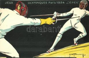 1924 Paris, Jeux Olympiques. Épée / 1924 Summer Olympics advertisement postcard. Fencing. L. Pautauberge litho s: H. L. Roowy