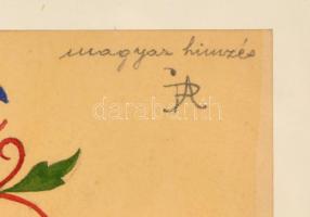 Monogramos jelzéssel: Magyar hímzés. Akvarell, papír, üvegezett keretben, 22×12,5 cm