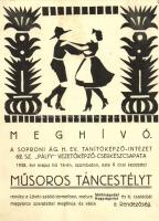 Meghívó a Soproni ág. h. ev. tanítóképző intézet 62. sz. Pálfy vezetőképző-cserkészcsapat Műsoros Táncestélyére 1938. május 14-én / Invitation to a Hungarian Scout dance night