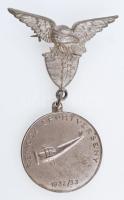 1932-1933. REMOSZ Sportverseny ezüstözött Br repülős díjérem, turulmadaras jelvénnyel, érem hátoldalán LUDVIG gyártói jelzés (30mm) T:2 /  Hungary 1932-1933. REMOSZ Race silver plated Br airplane award medal with turul bird badge, with LUDVIG makers mark (30mm) C:XF