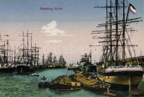 Hamburg, Hafen - 4 db régi képeslap a kikötőről / 4 pre-1945 postcards of the port, harbor