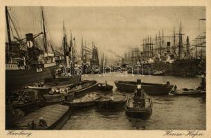 Hamburg, Hafen - 4 db régi képeslap a kikötőről / 4 pre-1945 postcards of the port, harbor