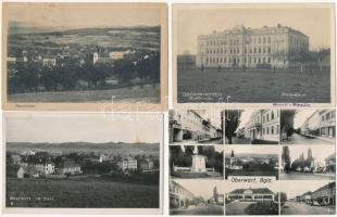 9 db főleg régi burgenlandi városképes lap (Felsőlövő, Felsőőr), közte egy osztrák Schladming lap / 9 mainly pre-1945 town-view postcards from Burgenland (Oberschützen, Oberwart), among them 1 Austrian town-view card (Schladming)